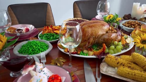 Thanksgiving Feast: Roasted Turkey with Colorful Seasonal Dishes