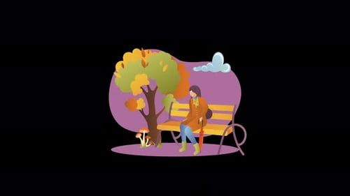 Animated Illustration of a Person Relaxing in an Autumn Park