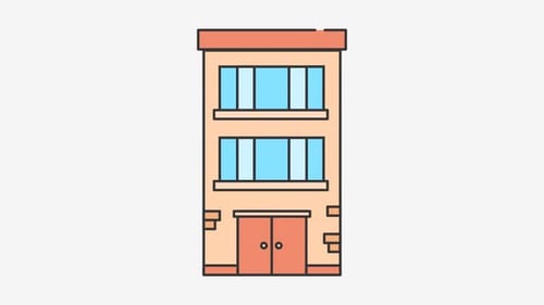 Animated Corporate Building Icon in Flat Design Style