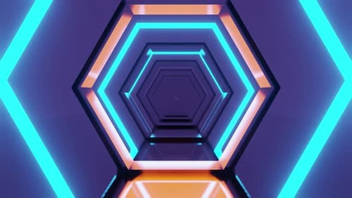 Hexagon Cyan With Orange On Purple Background Tunnel Vj Loop Animation