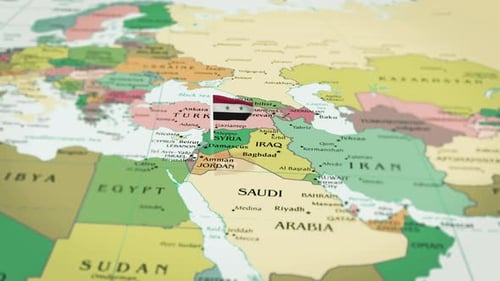 Syria Flag Animation on World Map Pinpoint Location