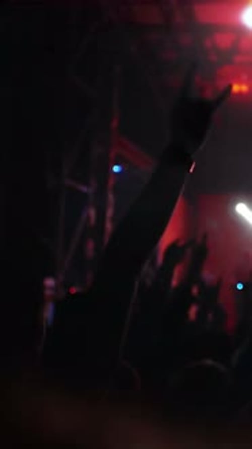 Exciting Music Concert at Night with Raised Hands