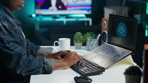 Data Scientist Using Laptop Updating Artificial Intelligence Machine Learning