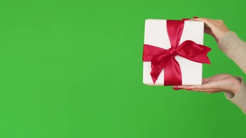 Rotating Gift with Red Bow on Green Screen