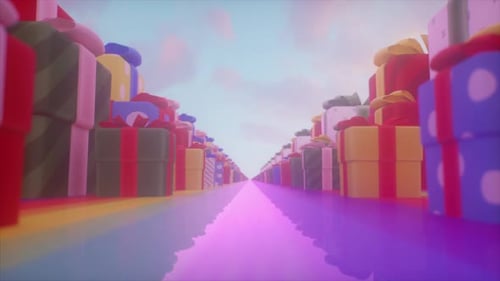 Boîtes-cadeaux colorées en rangée infinie avec un éclairage de rêve