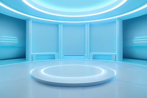 Futuristic Virtual Studio Stage with Blue Neon Lights
