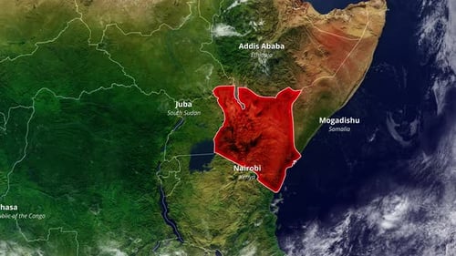 Animated Satellite Map Zooming to Kenya with Country Borders