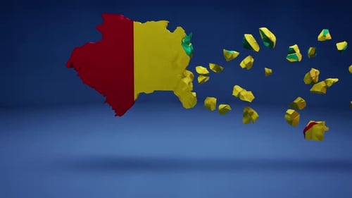 3D Guinea Map Animation Formed from Flag Colored Geometric Pieces