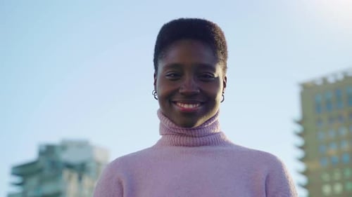 Smiling Young Woman in Urban Setting Close Up