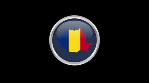 Animated Romania Map Flag Glossy Button Reveal