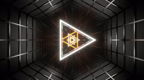 Orange And White Neon Triangle In Mesh Tunnel Background Vj Loop | 4K