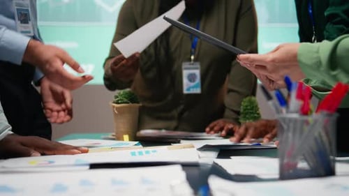 Corporate Team Collaborating on Strategy in Urban Workplace