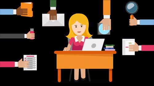 The Woman Working In The Office Is Working On The Project On The Laptop 4K Alpha Channel