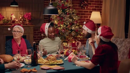 Festive Family Toast at Christmas Holiday Dinner