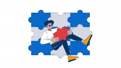 Employee playing individual role in completing puzzle doodle animation