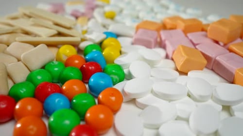 Various Types of Chewing Gum Rotation Closeup