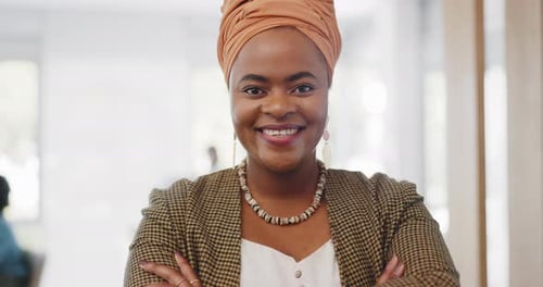 Happy, smile and face of a professional black woman with a positive mindset in a corporate office