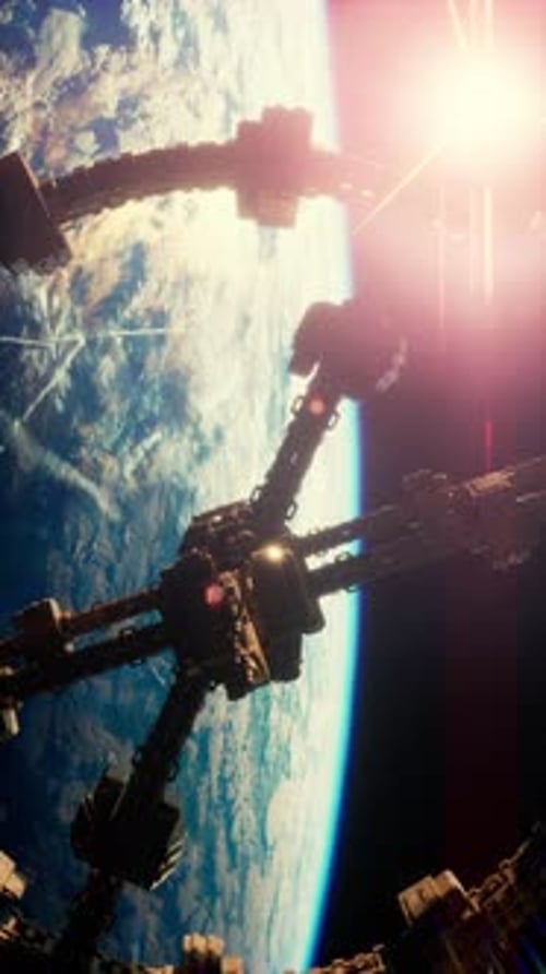 Highly Detailed Huge Spaceship Approaching to the Earth Vertical