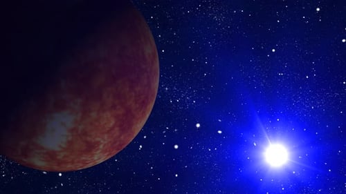 Abstract Space Animation with Planet and Bright Shining Star