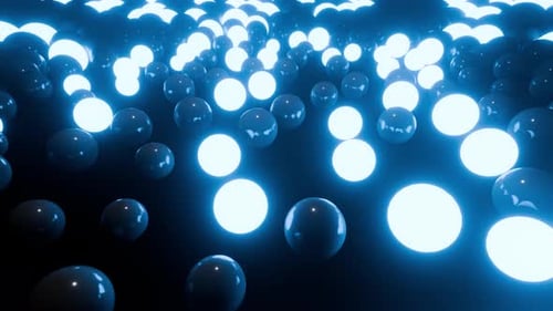 VJ-Loop-Animation mit Kugelkugeln auf Neonhintergrund und blauen Lichtern