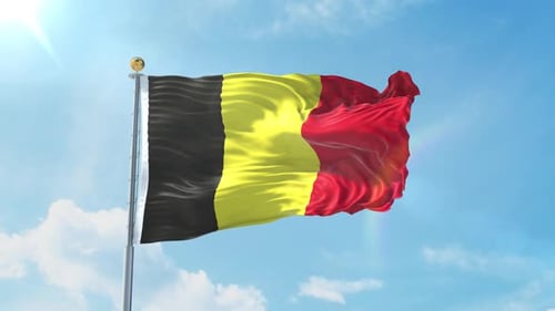 Belgium Flag Waving in Blue Sky 3D Animation