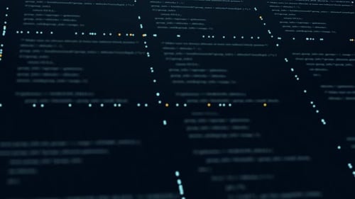 Futuristic abstract digital cyberspace with program code levitation.