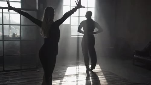 Couple of two dancers modern dance is dancing