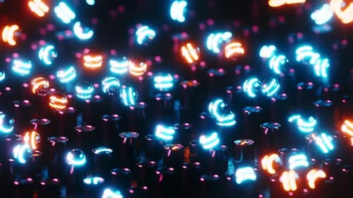 Glowing Neon Spheres Abstract Background Loops Orange Blue Light Energy Digital Art 3D