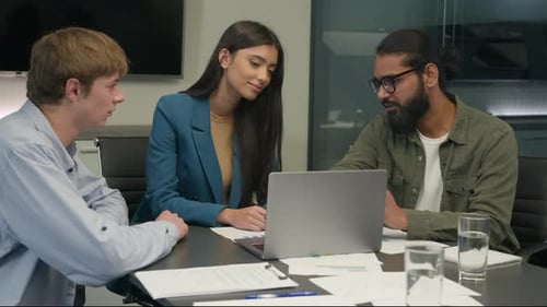 Business People Three Colleagues Smile Team Coworkers Professional Businesswoman Businessmen Company