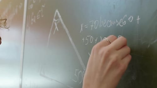 Hand Writing Math Equations on Chalkboard