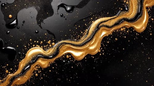 Animated Paint Leak Glitter Fluid Spill Black Golden Liquid icon Alpha Channel