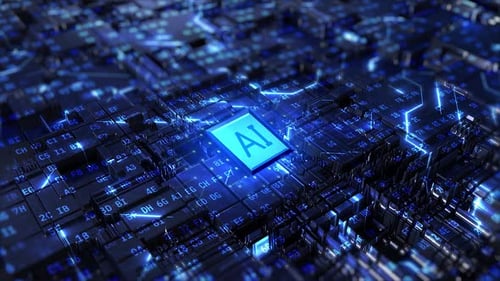 Futuristic AI Processor Chip on Digital Circuit Board Animation