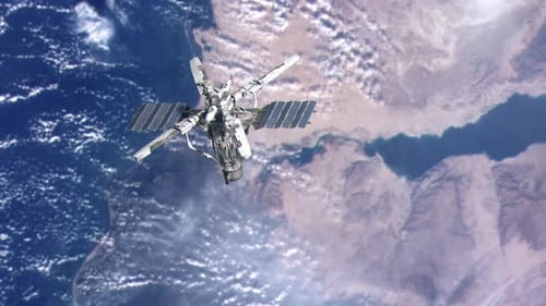 Vue aérienne d'un satellite espion en orbite autour de la planète Terre
