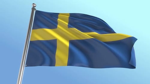 Waving Sweden Flag with Blue Sky Background