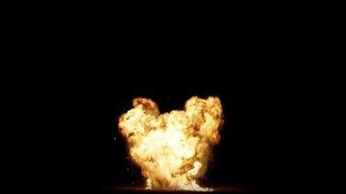 Detonate Sammlung: Feuerfragmente schimmern im Dunkeln nach einer riesigen Explosion, aufgenommen in 4K mit 60 Bildern pro Sekunde
