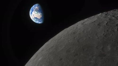 Lunar Program the Spacecraft Flies Over the Surface of the Moon