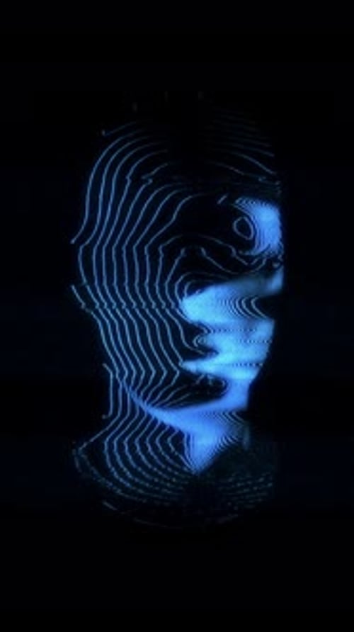 Futuristic Digital Human Head Profile Glowing Contour Lines Rotation