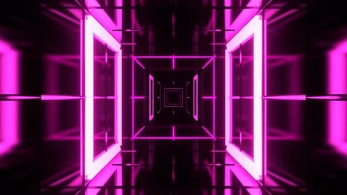 Pink And Light Green Bright Neon Corridor With Laser Show Background Vj Loop In 4K