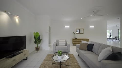 Modern contemporary loft living room illuminated with artificial lighting