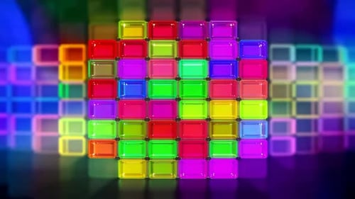 Neon Multi Colored Glowing Glass Cube Grid Animation with Dy