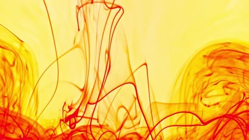 Abstract Red and Orange Ink Swirls on Yellow