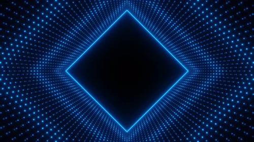Blue Neon Rhombus Frame with Waves of Dots Loop Animation