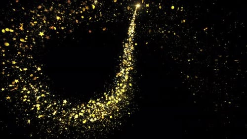 Étoile à paillettes dorées ou particules avec des étincelles et un léger mouvement sur sentier