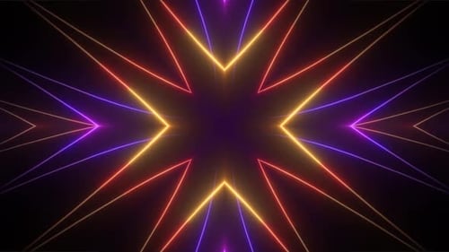 Abstract Neon Glowing Lines Kaleidoscope Background