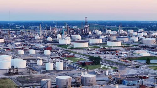 Wide view of Cenovus Oil Refinery with tanks and towers in Toledo, Ohio