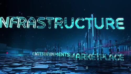 Futuristic Digital City Metaverse Intro with Neon Technology Text