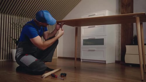 DIY Furniture Assembly in Modern Home Interior with Detailed Craftsmanship Shown