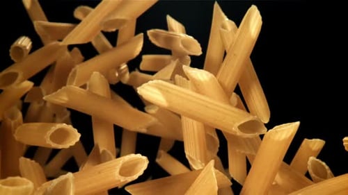 The Penne Pasta Flies Up and Falls Down Filmed on a Highspeed Camera at 1000 Fps