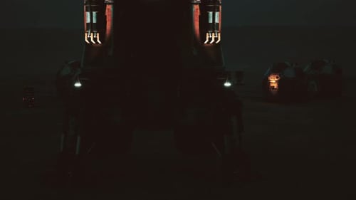 Mars Colony Base at Night with Advanced Habitat Structures in View