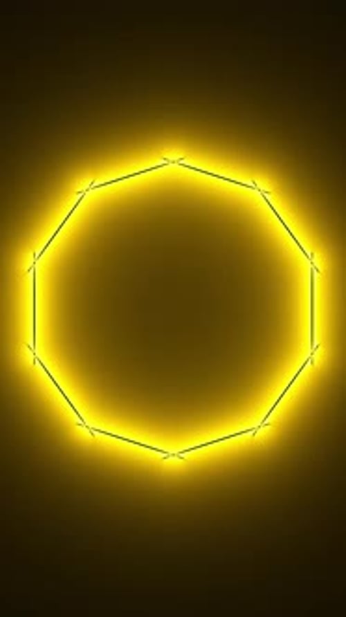 Glowing Surfaces of Yellow Light Rotate and Illuminate 3D Render of Neon Illuminating Surfaces